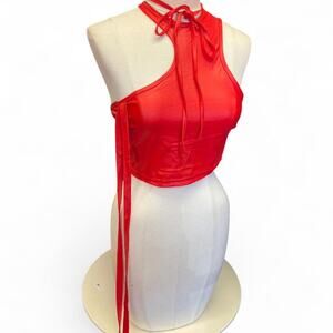 Red halter neck top